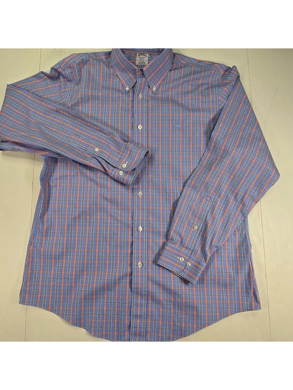 Brooks Brothers Regent blue orange plaid button down shirt size L